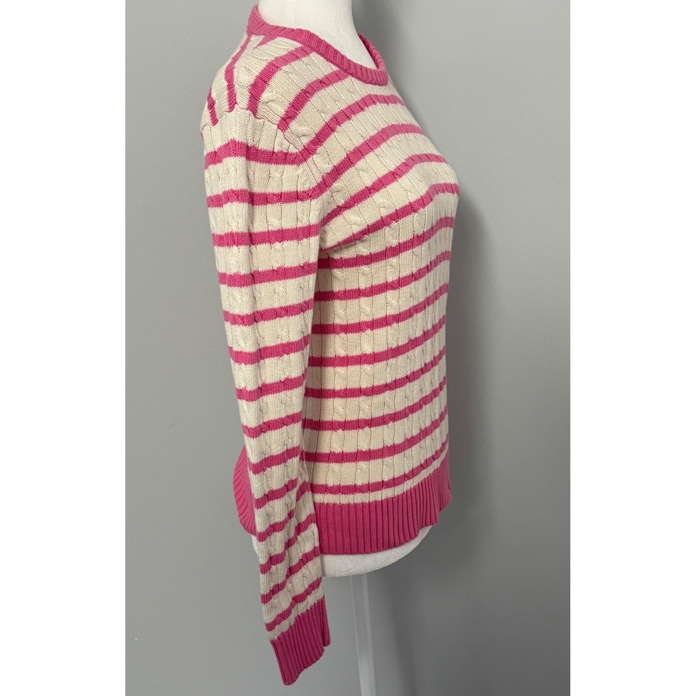 Lilly Pulitzer Women's Medium Striped‎ Cable Knit Pink Ivory Cotton Sweater - Picture 5 of 9